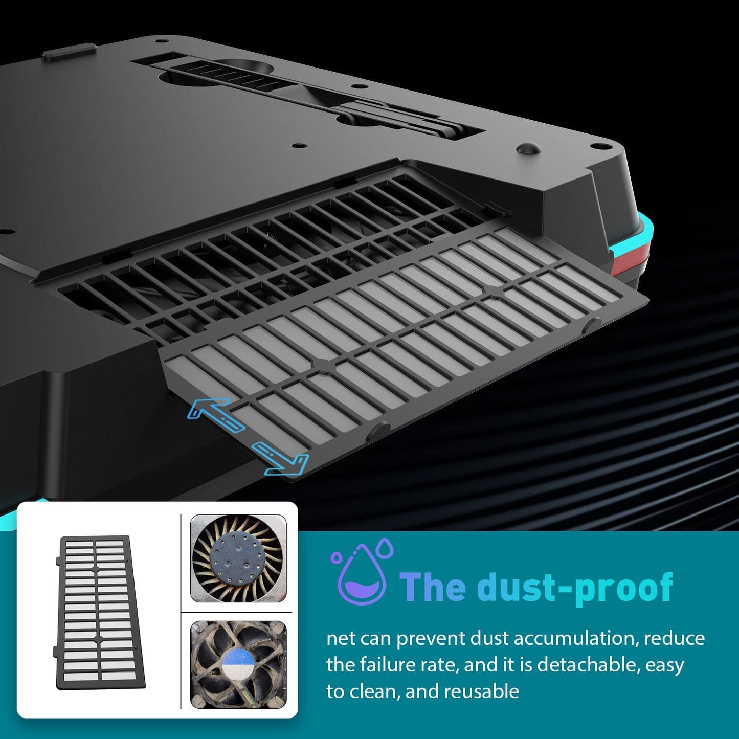 GT500 Powerful Turbo-Fan (5000 RPM) RGB Laptop Cooling Pad with Infinitely Variable Speed,Seal Foam for Rapid Cooling Gaming Laptop,Dust Filter for Protect Laptop,13-17.3Inch Laptop Cooler