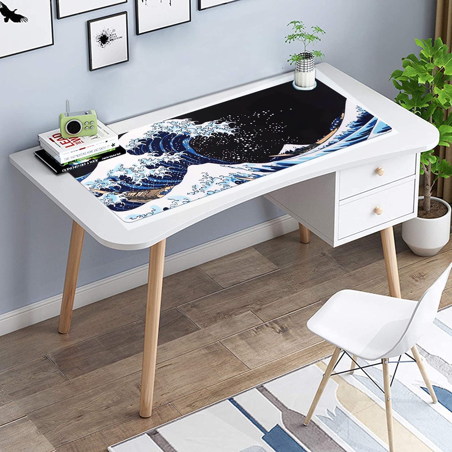 Desk Mat, Big Mouse Pad, XXL Extended Gaming Mouse Pad, Large Mouse Pad for Desk Rubber Base Mousepad with Stitched Edges, Keyboard Mouse Mat for Work, Game, Office, Home - Japanese Sea Wave