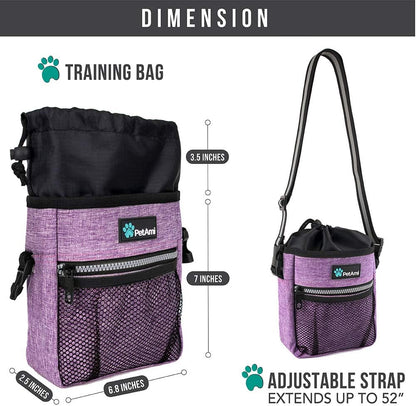 Dog Treat Pouch, Pet Treat Pouch for Training, Dog Walking Bag Holder for Kibbles, Pet Food Toy, Dog Trainer Essentials Supplies, Poop Bag Dispenser, 3 Ways to Wear (Purple)