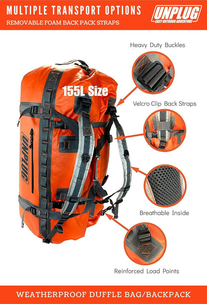 UNPLUG Ultimate Adventure Bag | 1680D Heavy Duty Waterproof Bag | Large Travel Duffle Bag Which Can Be Used for Camping, Motorcycling, Boating, or Hunting