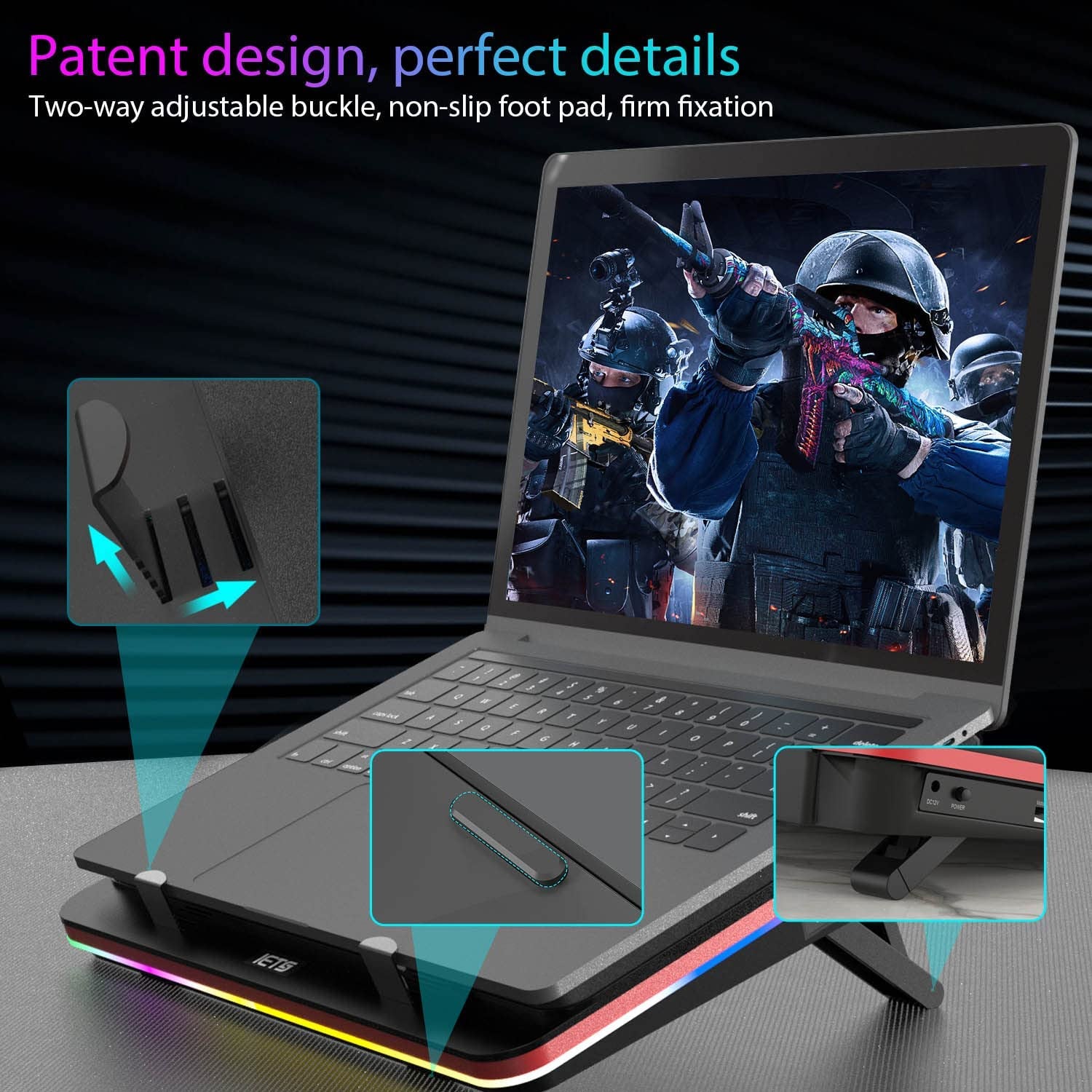 GT500 Powerful Turbo-Fan (5000 RPM) RGB Laptop Cooling Pad with Infinitely Variable Speed,Seal Foam for Rapid Cooling Gaming Laptop,Dust Filter for Protect Laptop,13-17.3Inch Laptop Cooler