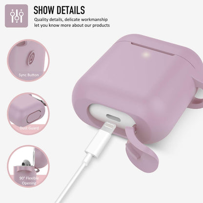 Protective Silicone Case with Keychain for Apple Airpods 2 (Grayish Purple)