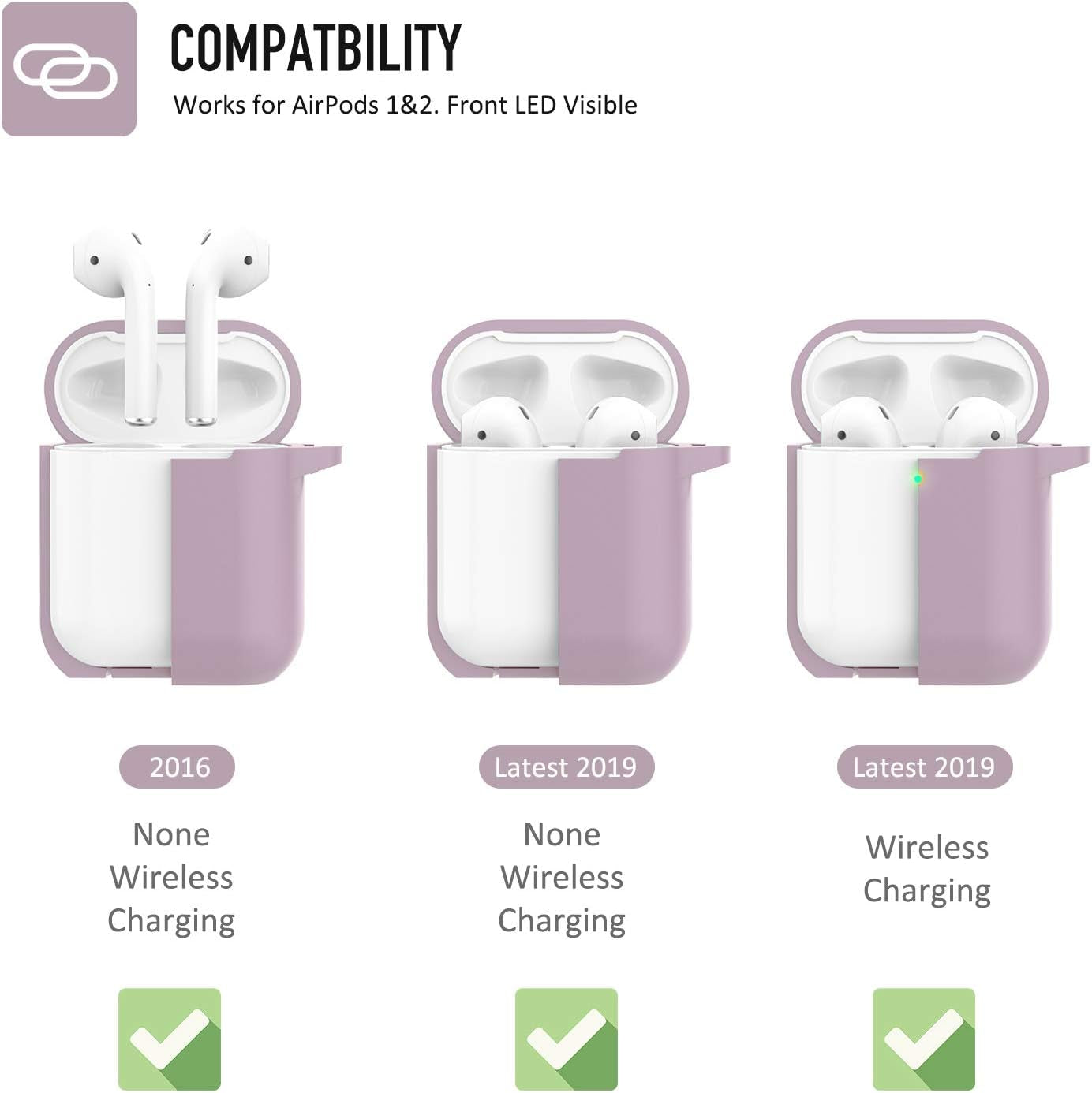 Protective Silicone Case with Keychain for Apple Airpods 2 (Grayish Purple)