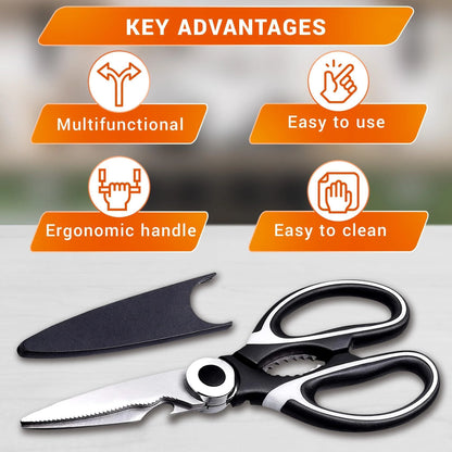 Kitchen Scissors All Purpose Heavy Duty Multifunctional Kitchen Shears for Food Heavy Duty with Ergonomic Handle & Corrosion Resistant Blades Designed for Fish Nuts Vegetables & Bottle Opening