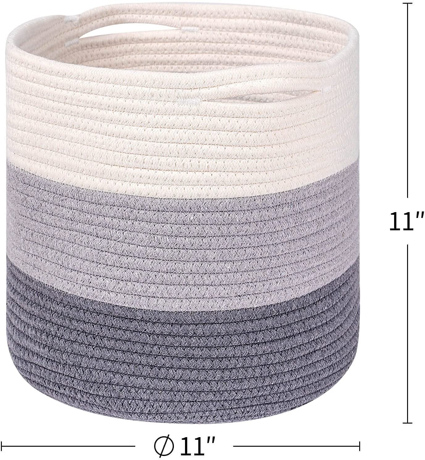 Woven Cotton Rope round 11X11X11'' Storage Cubes Baskets Bins Organizer, 3-Tone Gray, 3-Pack
