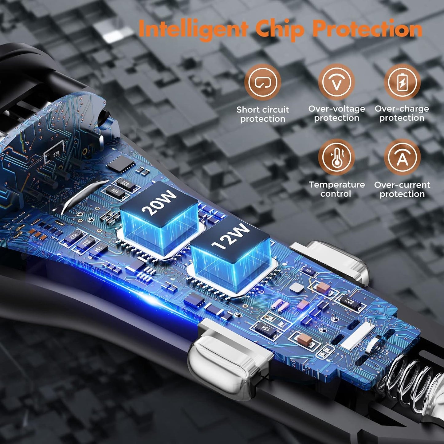 32W Iphone Car Charger -  [PD 20W Quick Charge] [Apple MFI C94 Certified] Phone Cigarette Lighter with Built-In 5FT Lightning Cable for Apple Iphone 14/13/12/11/Xs/Xs Max/Xr/X/8-Orange