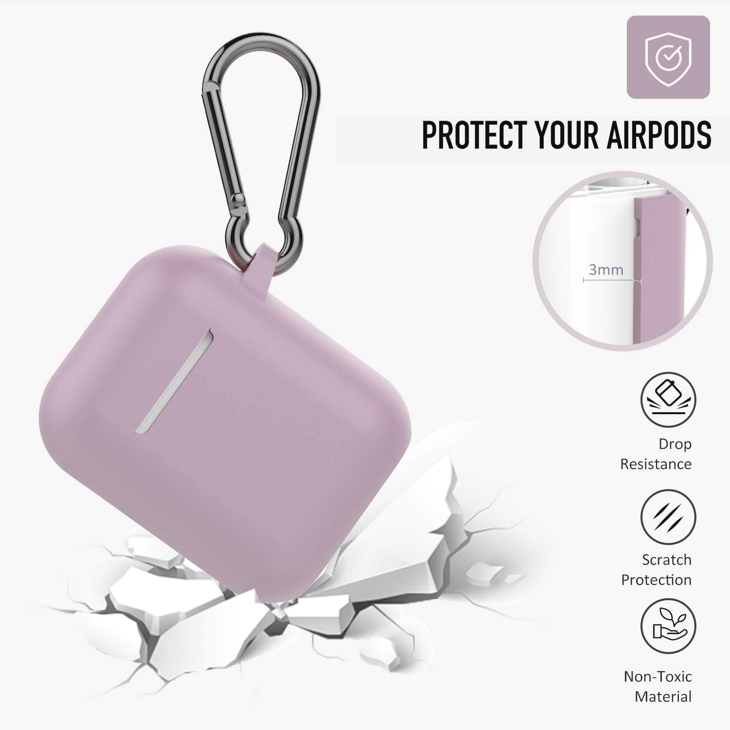 Protective Silicone Case with Keychain for Apple Airpods 2 (Grayish Purple)