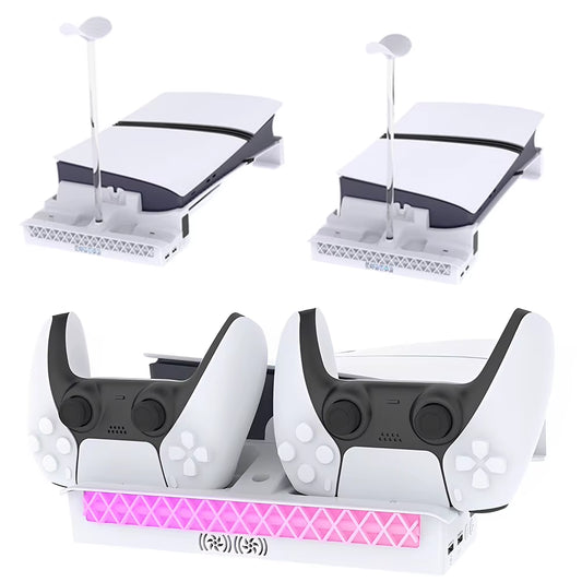 Horizontal Stand Wear Resist RGB Light Cooling Station Dual USB-A Console Headset Holder Compatible with Play Station 5 Console