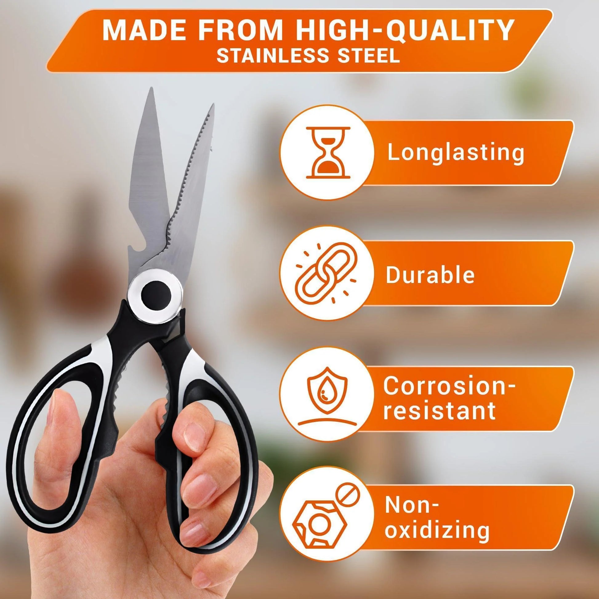 Kitchen Scissors All Purpose Heavy Duty Multifunctional Kitchen Shears for Food Heavy Duty with Ergonomic Handle & Corrosion Resistant Blades Designed for Fish Nuts Vegetables & Bottle Opening